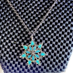 Vintage Turquoise Colored Silver Tone Pendant Necklace